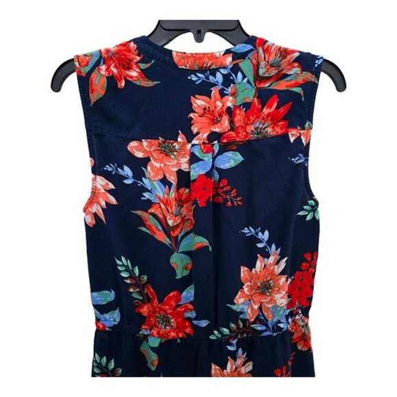 Talbots Women's Floral Tropical Blue Coral Long Dress 10 Drawstring V Neck - Picture 5 of 6